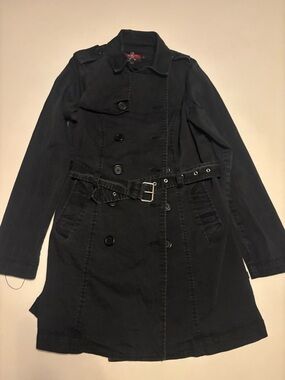 Tripp nyc style goth trench coat belt buckle waist adjustable